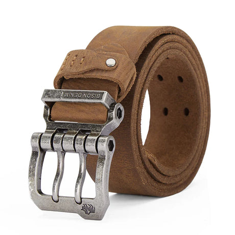 BISONDENIM Luxury Designer Belts for Men Vintage Spilt Genuine Leather Pin Buckle Waist Strap Belt for Jeans High Quality W71794