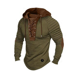 Men Hooded Sweatshirt Vintage Lace-up Drawstring Men's Hoodie with Pleated Shoulders Soft Stretchy Breathable Daily Top Tie