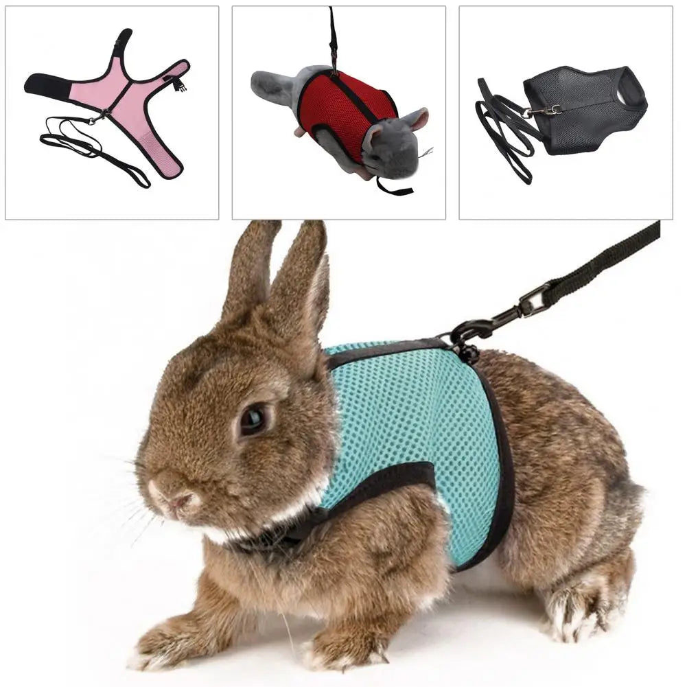 Pet Rabbit Safety Belt Set Adjustable Buckle Decorative Soft Pet Rabbit Chest Strap Traction Leash Collar Kit Dogs Supplies