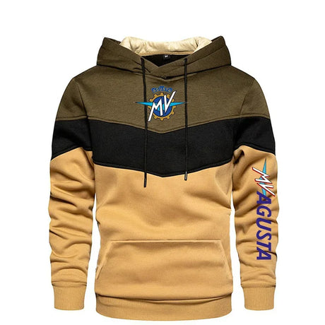 New Spring Autumn Men's Patchwork Color MV Agusta Motorcycle Logo Pullover Long Sleeve Hoodie Fashion Cotton Sweatshirt Hooded