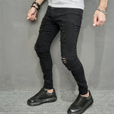 Streetwear Ripped Slim Men Pencil Jeans Pants Stylish Male Hip Hop Stretch Holes Casual Denim Trousers