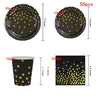 Black and Gold Party Supplies Polka Dot Plate Disposable Party Dinnerware Golden Spoon Fork Cup Tablecloth for Graduation