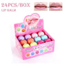 24pcs/Box Wholesale Lip Balm Fruit Flavor Lip Gloss Bulk Cute Round Ball  Plant Kids Baby Girls Lips Care Moisturizing