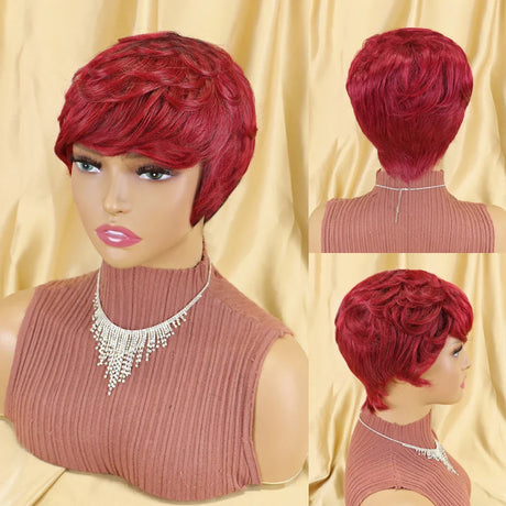 Straight Human Hair Wigs Short Bob Wig With Bangs Non Lace Front Wigs For Women Pixie Cut Wig Natural Color Full Machine Made