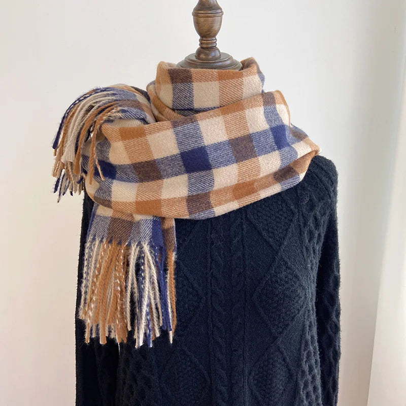 2023 Pamwallymensa Women's Scarf Winter Luxury Brand Tippet Scarves for Ladies Plaid Shawls Warm British Style Thicken Man