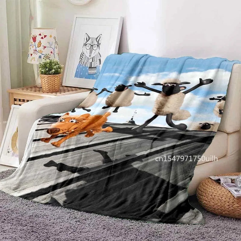 Cartoon Sheep S-Shaun Blanket Children Flannel Blanket Portable Home Travel Camping Sofa Picnic Blanket