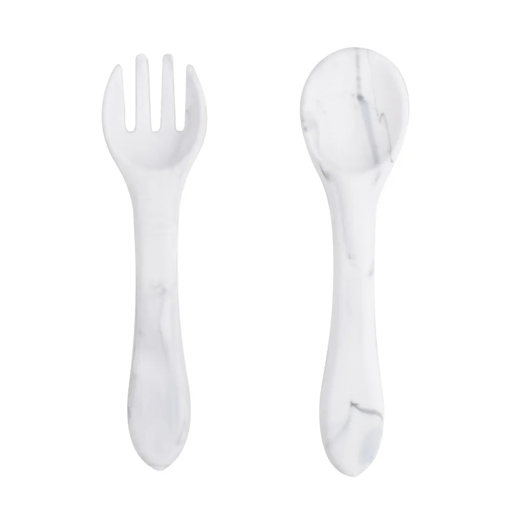 2 PCS Silicone Spoon Fork for Baby Utensils Set Auxiliary Food Toddler Learn To Eat Training Soft Fork Infant Tableware Feeding