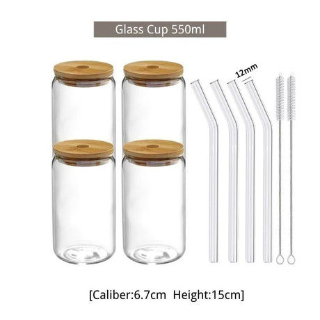 550ml/400ml Glass Cup With Lid and Straw Transparent Bubble Tea Cup Juice Glass Beer Can Milk Mocha Cups Breakfast Mug Drinkware