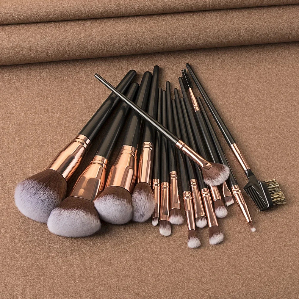 Private Label 15pcs Makeup Brushes Set Custom Bulk Soft Brushes-black Gold Strong Powder Grasping Power Beauty Make Up Tools