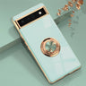 Luxury Plating Silicone Shockproof Phone Case For Google Pixel 8 8A 7 Pro 7A 6A Metal Ring Magnetic Holder Stand Soft Back Cover