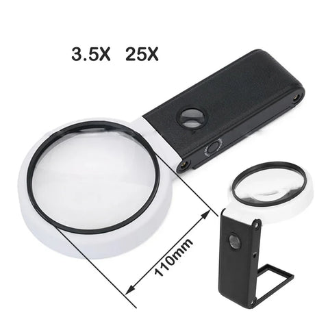 6X 25X Foldable Magnifying Glass with 8 Led Lights for Reading,Jewelry Appraisal, Welding and Helping Hand Soldering Magnifier