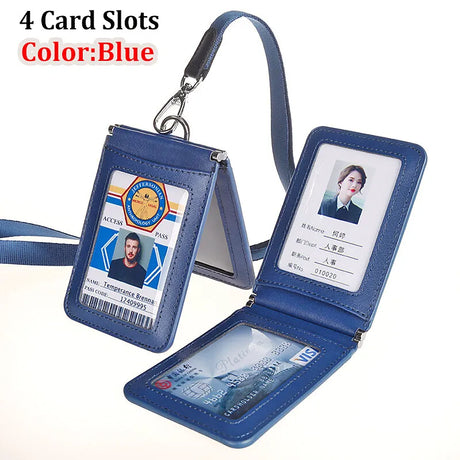 Top Grade Genuine Leather ID Badge Holder Business Cards Holders with Neck Lanyard Formal Staff Magnet Closed ID Card Name Tags