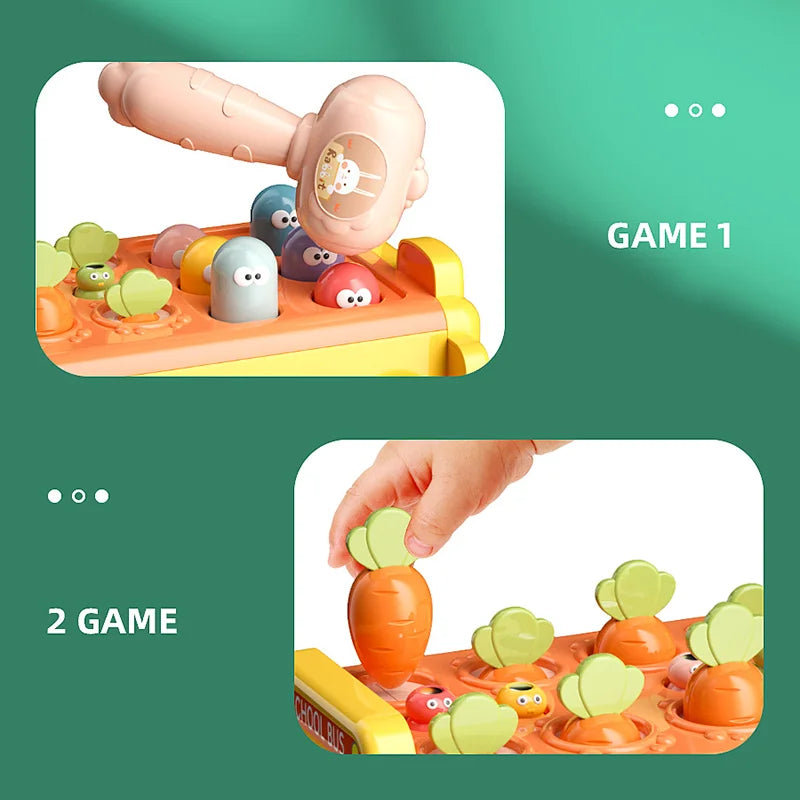 Baby Montessori Toys Whac-a-Mole Fishing Maze Puzzle Hammer Game Music Multifunctional Kids Bus Storage Box Educational Toys