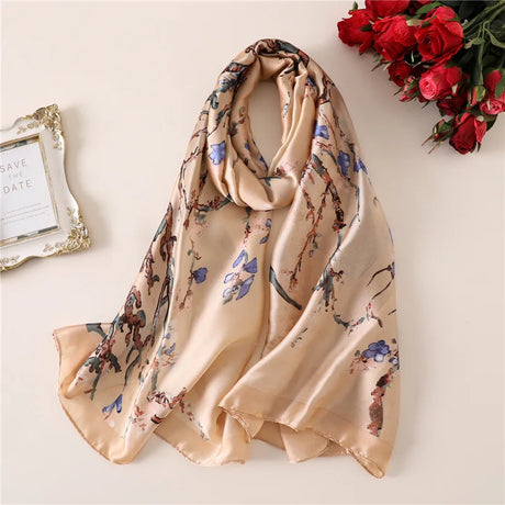 Van Gogh Oil Painting Silk Scarf Women Luxury Brand Apricot Floral Print Hijab Bandana Foulard Femme Shawl Soft Bufanda Mujer