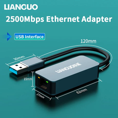 LIANGUO 2500Mbps Ethernet Adapter USB 3.0 Type-C To RJ45 2.5G USB 3.0 Wired Adapter Converter LAN Network Hub for Windows/MAC