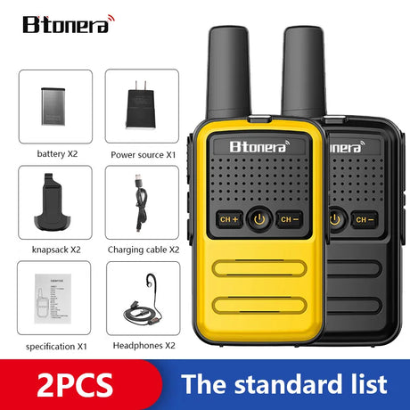 Btoera 2 Pcs Mini Walkie Talkie PMR 446 Portable Two-way Radio Ht PTT Walkie-talkies 5W 16CH UHF 400-470MHz Portable Radio for