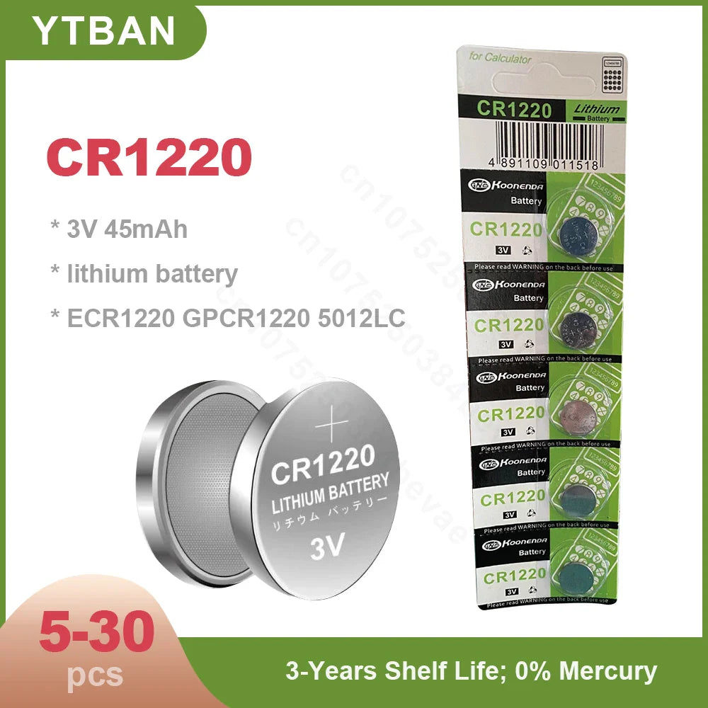 5-30PCS 3V CR1220 Button Coin Cell Battery for Watch Car Remote Key CR 1220 ECR1220 GPCR1220 5012LC 3V Lithium Batteies