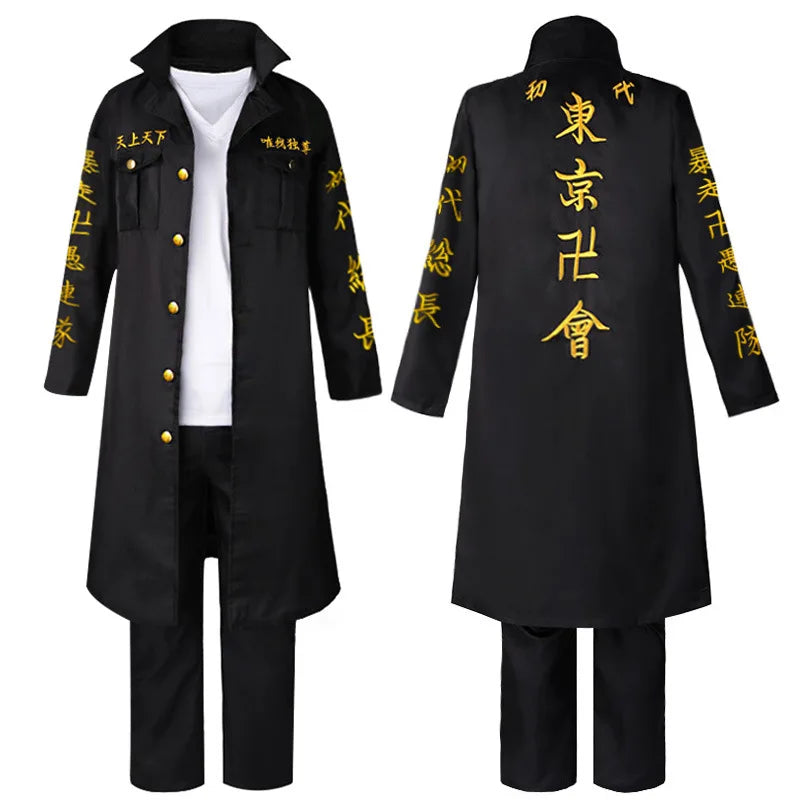 Anime Tokyo Revengers Cosplay Costume Black Embroidered Trench Shirt Pants Captain Uniform Wigs Halloween Cosplay Costume