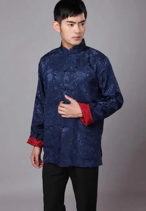 Unisex Coat Two Sided Traditional Chinese Outfit Tang Suit Long Sleeve Hanfu Top Kung Fu Coat Jacket Uniform for Men tai chi