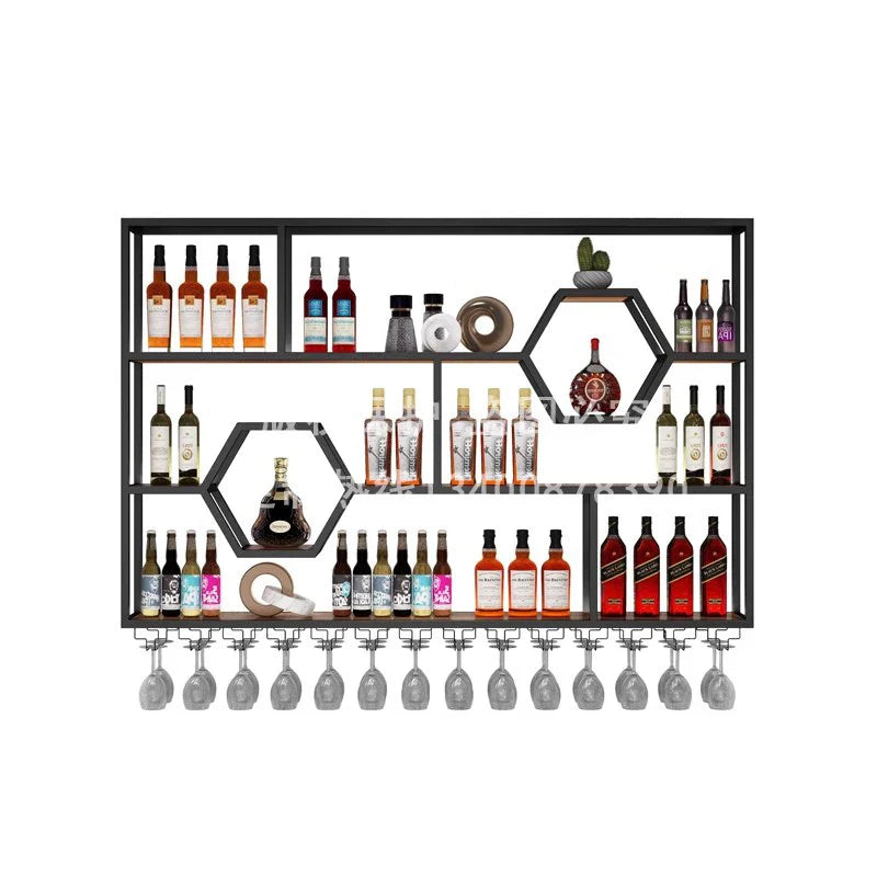 Iron Frame Industrial Bar Cabinet Wall Mount Black Storage Luxury Nordic Modern Lattice Wine Rack Display Szafeczki Furniture