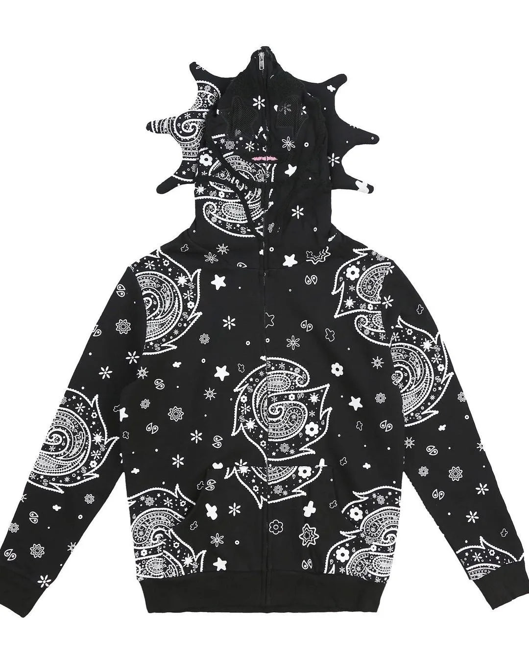 Cartoon skull 3D digital print hooded sweatshirt spliced long-sleeved fashion retro youth trend zipper loose cardigan ins top