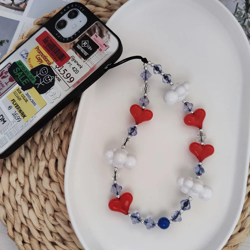 HERLOOK New In Heart Phone Strap Korea Fashion White Clouds Phone Charm for Cellphone Trendy Y2K Accesories Free Shipping