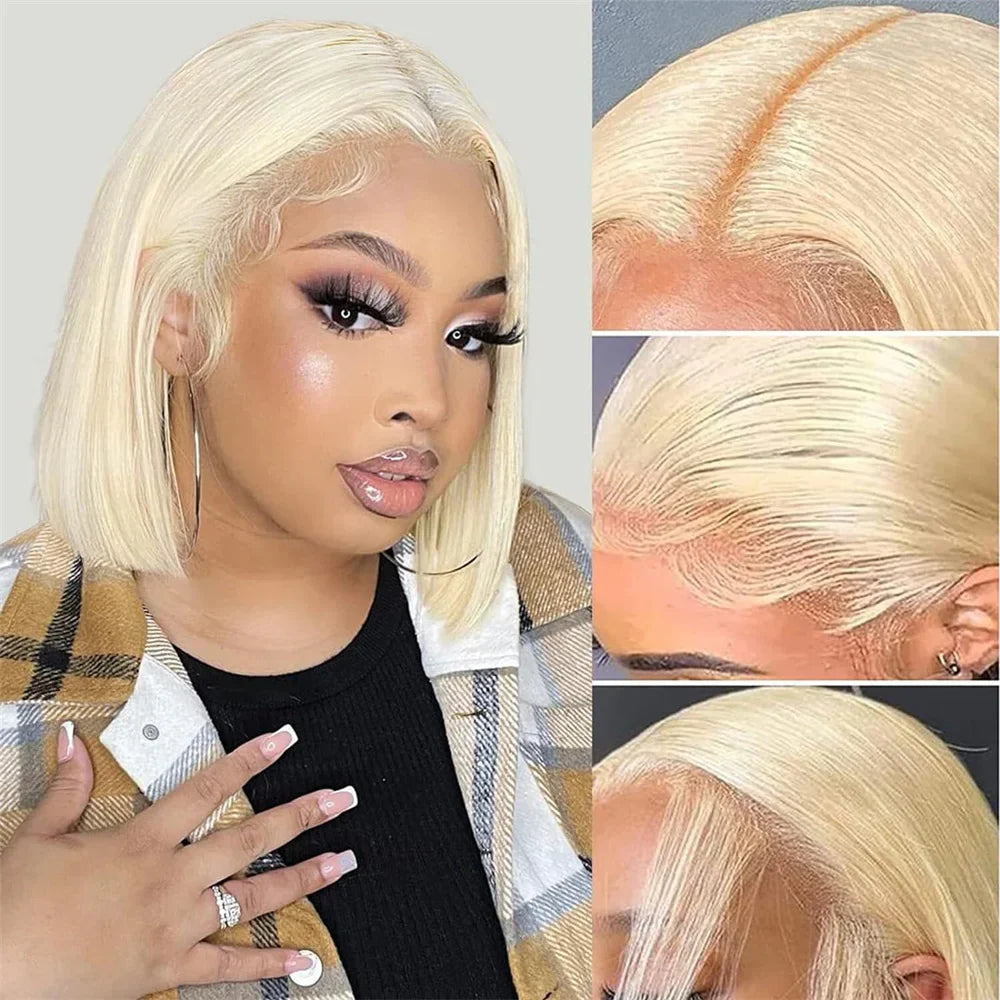 Blonde Bob Wigs Straight Short Human Hair 613 HD Lace Front Wigs Natural Hairline Pre Plucked Short Bob Wigs for Black Women