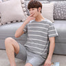 Cartoon Mens Nightwear Summer Comfortable Sleepwear Sleeping Tops Shorts 2 Pieces Pijamas Set Man Leisure Homewear Male Dropship