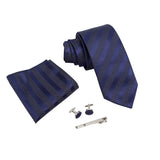 Men Polka Dot Navy Blue Hombre Necktie Sets with Hankie Metal Cufflinks Clip Set Shirt Accessories Fit Wedding Performance Tie