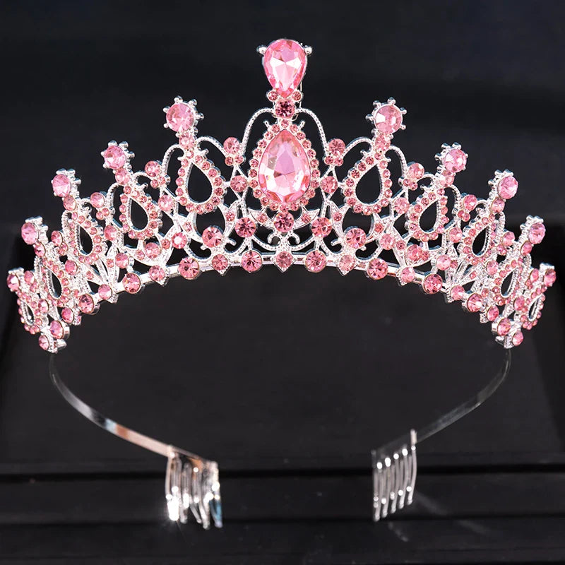 Pink Crystal Tiaras And Crowns Rhinestone Prom Diadem Crown For Women Bridal Wedding Hair Accessories Jewelry Crown Tiara Gift