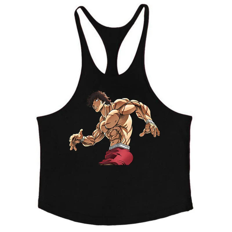 Anime Baki Hanma Stringer Tank Top for Men Cotton Y-Back Vest Tees Tops Muscular Training Undershirt Gym Workout Bodybuilding