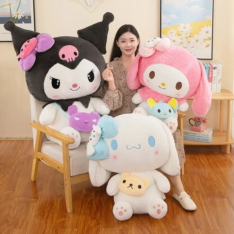 Sanrio Kuromi Plush Dolls 40/50cm kawaii My Melody Cinnamoroll Soft Stuffed animals Anime Figure Pillow Cartoon Decor Kids Toys