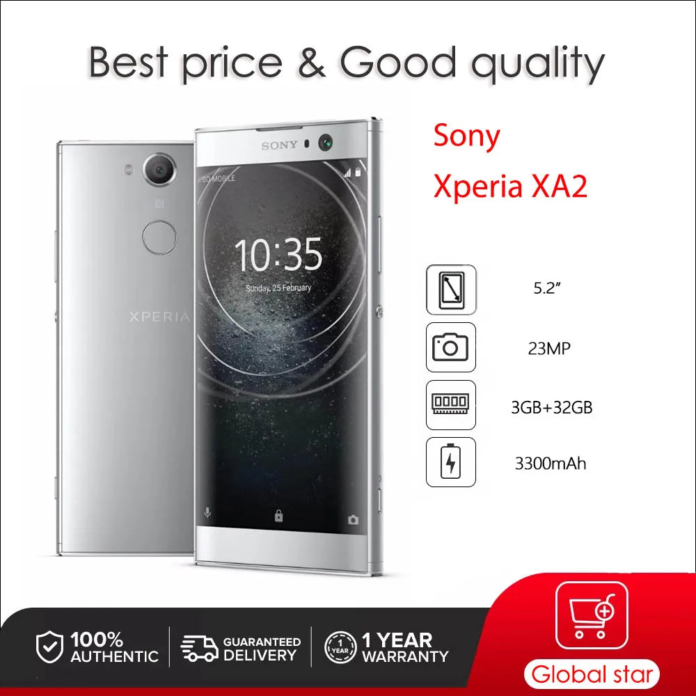 Sony Xperia XA2 4G Original Unlocked H3113 H4113 Octa-core 5.2" 32GB 3GB Snapdragon Cellphone  23MP Fingerprint Smartphone