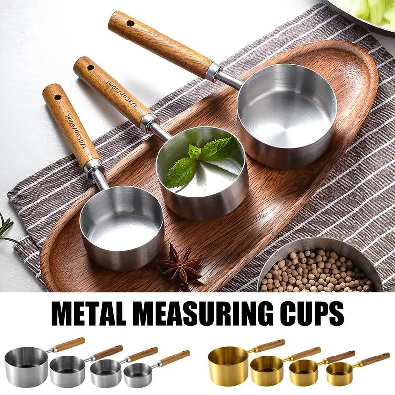 4pcs Measuring Cups Set Cake Baking Flour Measuring Cups Stainless Steel Handle Kitchen Measuring Bakeware And Cooking Utensils