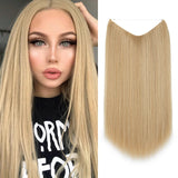 Synthetic Hair Extension No Clip Natural Hair Piece Ombre Fake False One Piece Straight Hairpiece Blonde For Women