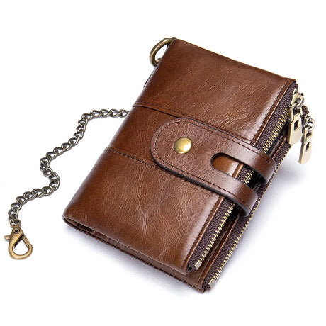 2024 New Men Wallet Genuine Leather Male Rfid s Hasp Double Zipper Design Coin Purse ID Card Holder Vintage Short