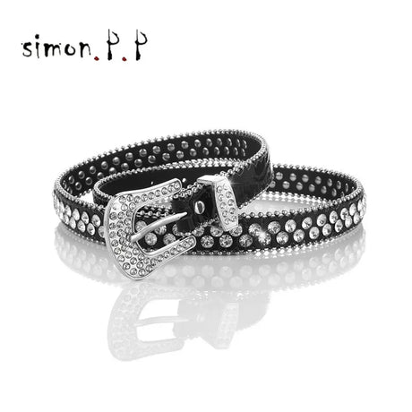 Punk Luxury Strap Diamond Belt Western Crystal Studded Belt Cowgirl Cowboy Rhinestone Belt For Women Men Jean Cinto De Strass