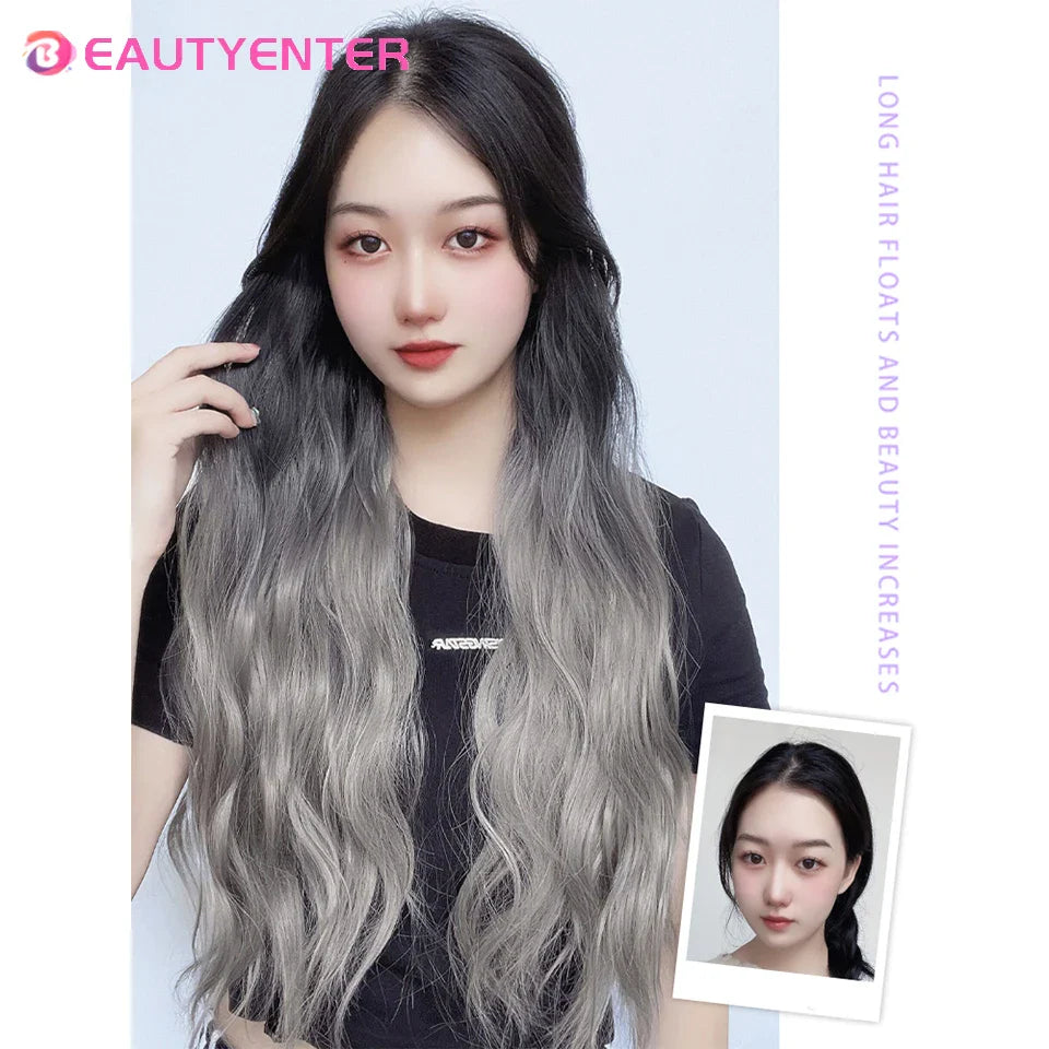 Synthetic Clips In Hair Long Wave Clip In Hair Extension Synthetic Wig Hair Extensions Ombre Gradient color Hairpieces