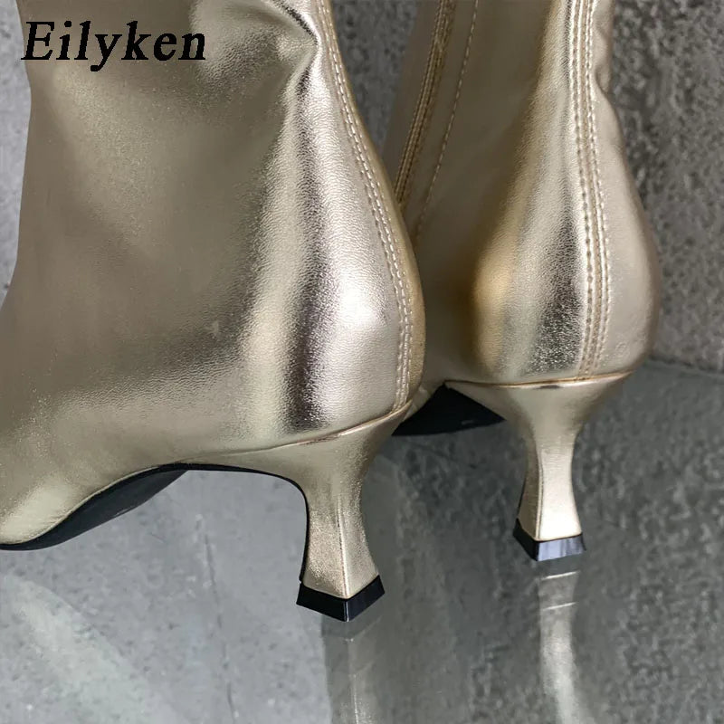 Eilyken Spring New Pointed Toe Women Ankle Boots Ladies Eelgant Thin High Heel Solid Chelsea Shoes Soft Leather Short Boots