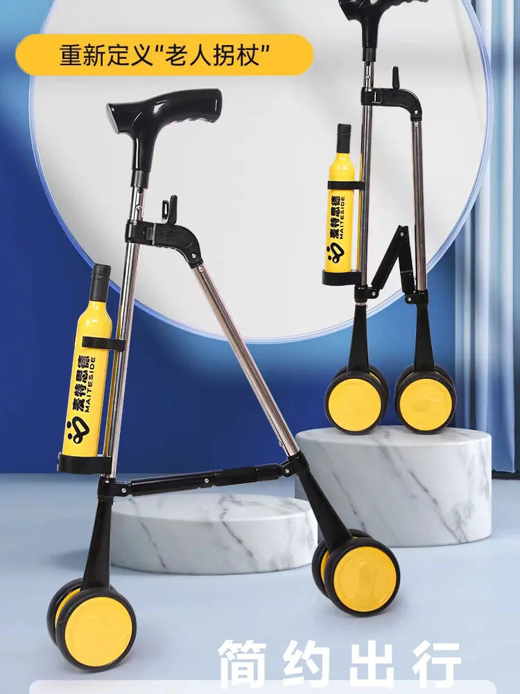 Elderly crutches with wheels Mobile  folding crutches shopping Walking aids Gifts to Elderly