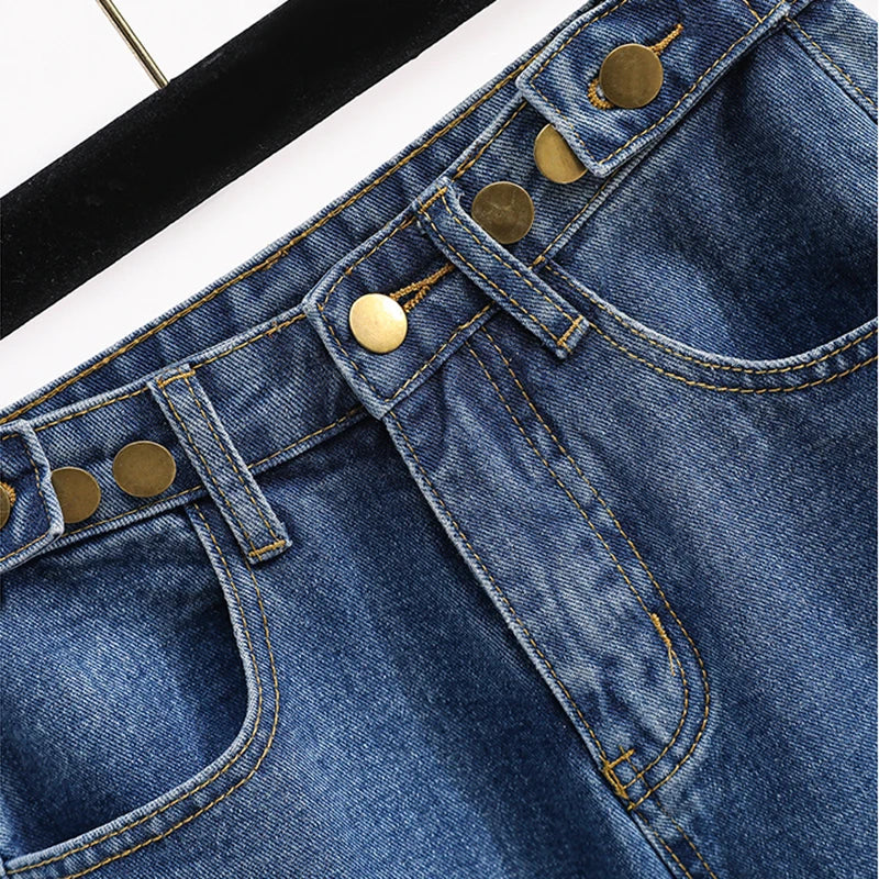 New 2023 Autumn Plus Size Jeans For Women High Waist Buttons Up Korean Fashion Large Size Women's  Denim Pants Trousers Hot Sale