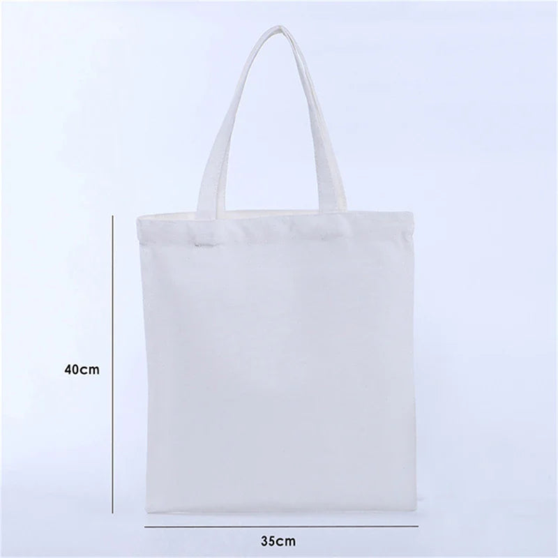 Large Capacity Canvas Shoulder Handbag Folding Eco-Friendly Cotton Tote Bags Reusable DIY Shoulder Bag Grocery Bag Beige Black