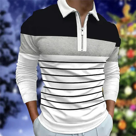 Men Long Sleev Fashion Zipper Polo Shirt , Men Casual Sport Lapel Tops Polo Shirt .