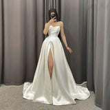 Elegant Pleats A Line Wedding Dresses Strapless Side Split Bridal Gowns  Sweetheart Wedding Party Sexy Gowns vestido 2024