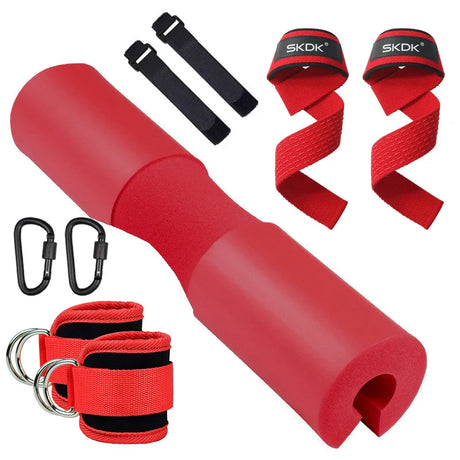 3 in 1 Barbell Pad Set Weightlifting Wrist Wrap Gloves and Gym Ankle Straps Men Women Lunges Hip Thrusts Powerlifting Deadlift