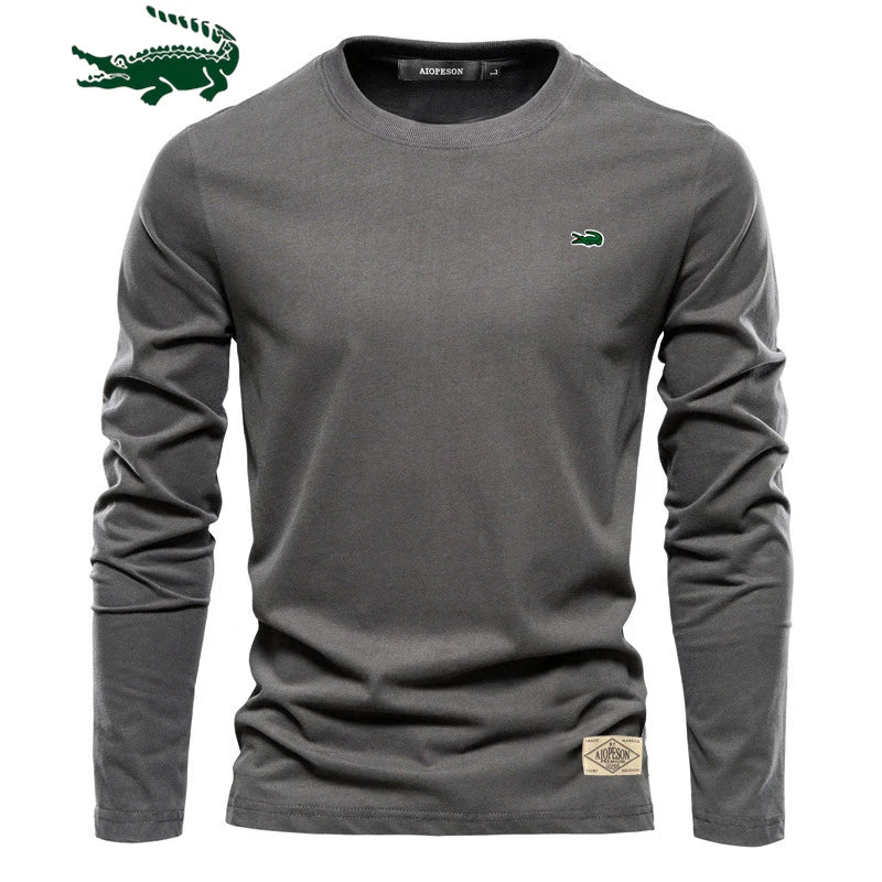 100% Cotton Long Sleeve T Shirt For Men Embroidery Casual Mens T-shirts High Quality Male Tops Classic Clothes Men's T-shirts