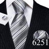 Luxury Mens Ties Set Blue Silver Gray Striped Necktie Pocket Square Cufflinks Set Wedding Gift Corbatas Clip Barry·Wang 6237