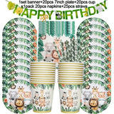 Jungle Birthday Party Decor Animal Palm Leaves Disposable Tableware Set Kids Boy Wild One Forest Safari Birthday Party Supplies