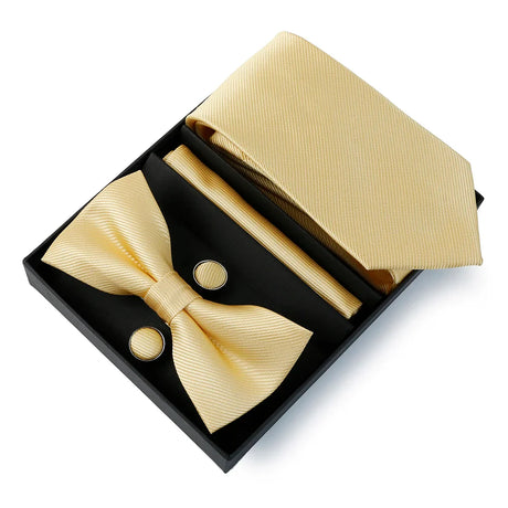 Tie Set For Men Necktie 7.5cm Solid Color Necktie For Men Luxury Suit Bowtie Pocket Square Cufflinks Bow Tie Wedding Gift Cravat