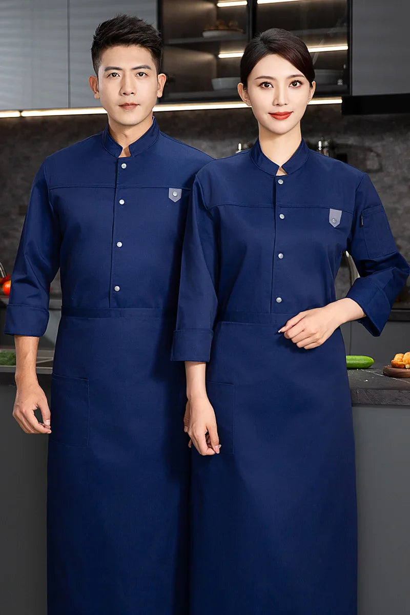 grey Chef uniform Long Sleeve chef jacket Cook Coat Chef T-shirt Baker Work Uniform Waiter Restaurant Hotel Clothes women Logo